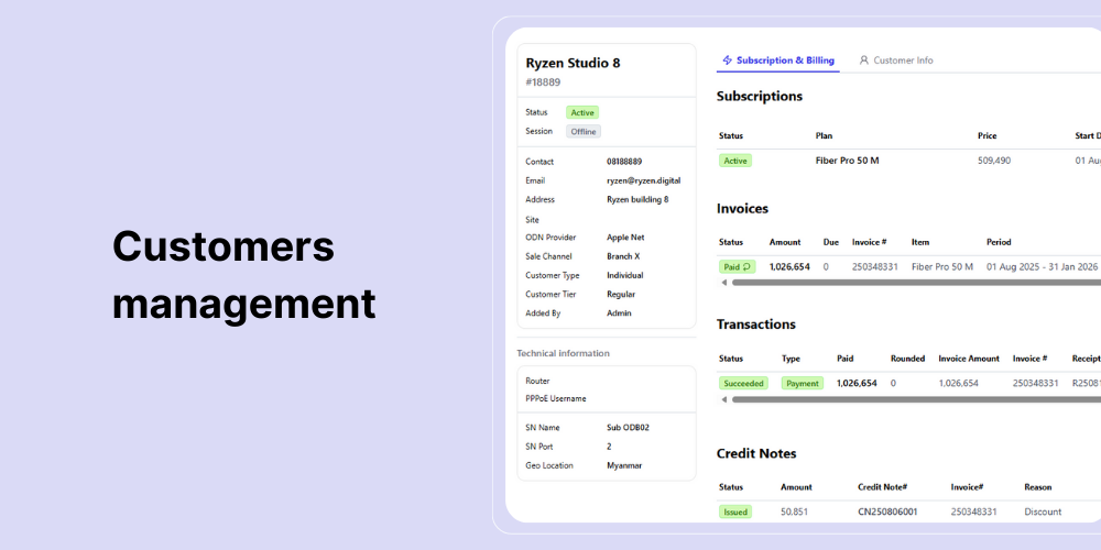 Customers management interface